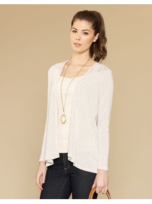 Candice Cover Up - bust detail: added detail/embellishment at bust; neckline: collarless open; style: open front; predominant colour: ivory; occasions: casual, evening, work, holiday; length: standard; fibres: cotton - stretch; fit: loose; back detail: longer hem at back than at front; sleeve length: long sleeve; sleeve style: standard; texture group: lace; pattern type: fabric; pattern size: small & light; pattern: patterned/print; embellishment: embroidered
