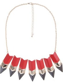 Orange And Gold Arrow Spike Necklace - predominant colour: bright orange; occasions: evening, occasion, holiday; style: charm; length: mid; size: large/oversized; material: chain/metal; finish: patent; embellishment: chain/metal