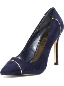 Blue Metal Pointed Courts - predominant colour: navy; occasions: evening, work, occasion; material: suede; heel height: high; heel: stiletto; toe: pointed toe; style: courts; finish: plain; pattern: plain