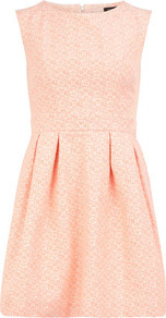 Coral Fluoro Prom Dress - length: mid thigh; neckline: round neck; pattern: plain; sleeve style: sleeveless; style: full skirt; waist detail: fitted waist; predominant colour: blush; occasions: casual, evening; fit: fitted at waist & bust; fibres: cotton - mix; hip detail: sculpting darts/pleats/seams at hip; sleeve length: sleeveless; pattern type: fabric; texture group: woven light midweight