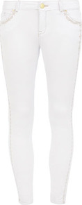 White Embroidered Ankle Grazer - style: skinny leg; pattern: plain; pocket detail: traditional 5 pocket; waist: mid/regular rise; predominant colour: white; secondary colour: stone; occasions: casual, evening, holiday; length: ankle length; fibres: cotton - 100%; texture group: denim; pattern type: fabric; embellishment: embroidered