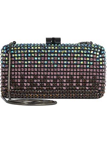 Rogeer Crystal Embellised Clutch - predominant colour: black; occasions: evening, occasion; type of pattern: heavy; style: clutch; length: hand carry; size: small; material: plastic/rubber; embellishment: crystals; pattern: plain; finish: metallic