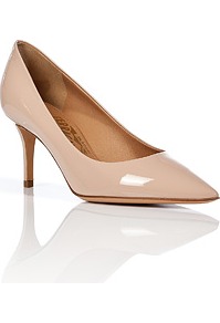 Nude Patent Leather Pointed Toe Susi Pumps - predominant colour: nude; occasions: evening, work, occasion; material: leather; heel height: mid; heel: stiletto; toe: pointed toe; style: courts; finish: patent; pattern: plain