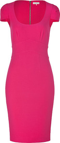 Rosebud Cap Sleeve Cotton Blend Sheath Dress - sleeve style: capped; fit: tight; pattern: plain; style: bodycon; predominant colour: hot pink; occasions: casual, evening, work, occasion; length: just above the knee; neckline: scoop; fibres: cotton - stretch; sleeve length: short sleeve; texture group: cotton feel fabrics; trends: glamorous day shifts
