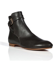 Charcoal Leather Ankle Boots - predominant colour: black; occasions: casual; material: leather; heel height: flat; embellishment: buckles; heel: standard; toe: round toe; boot length: ankle boot; style: standard; finish: plain; pattern: plain
