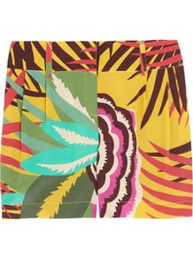 Printed Silk Shorts - style: shorts; pocket detail: pockets at the sides; length: short shorts; waist: mid/regular rise; predominant colour: yellow; occasions: casual, evening, holiday; fibres: silk - 100%; hip detail: side pleats at hip; waist detail: narrow waistband; trends: modern geometrics; fit: straight leg; pattern type: fabric; pattern size: big & busy; pattern: patterned/print; texture group: other - light to midweight