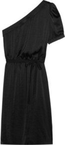 Vanessa One Shouldered Satin Dress - length: mid thigh; fit: fitted at waist; pattern: plain; style: asymmetric (top); sleeve style: asymmetric sleeve; neckline: asymmetric; waist detail: belted waist/tie at waist/drawstring; predominant colour: black; occasions: evening, occasion, holiday; fibres: polyester/polyamide - 100%; shoulder detail: asymmetric shoulder detail/one shoulder; sleeve length: short sleeve; texture group: silky - light; pattern type: fabric