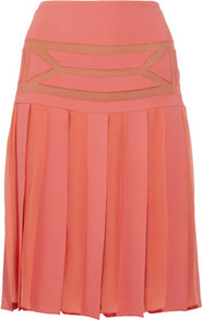 Pleated Crepe And Chiffon Skirt - fit: body skimming; style: pleated; waist detail: fitted waist; waist: mid/regular rise; predominant colour: coral; occasions: casual, evening, work, occasion, holiday; length: on the knee; fibres: polyester/polyamide - stretch; hip detail: structured pleats at hip; texture group: sheer fabrics/chiffon/organza etc.; pattern type: fabric; pattern size: small & light; pattern: patterned/print