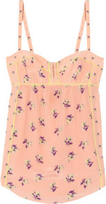 Printed Silk Camisole - sleeve style: spaghetti straps; style: camisole; neckline: sweetheart; bust detail: buttons at bust (in middle at breastbone)/zip detail at bust; predominant colour: nude; occasions: casual, holiday; length: standard; fibres: silk - 100%; fit: empire; sleeve length: sleeveless; texture group: crepes; pattern type: fabric; pattern size: small & light; pattern: florals