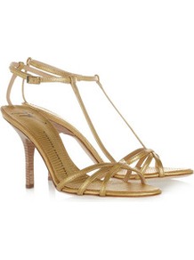 Snake Effect Leather Sandals - predominant colour: gold; occasions: evening, occasion; material: leather; heel height: high; embellishment: buckles; ankle detail: ankle strap; heel: stiletto; toe: open toe/peeptoe; style: strappy; trends: metallics; finish: metallic; pattern: animal print