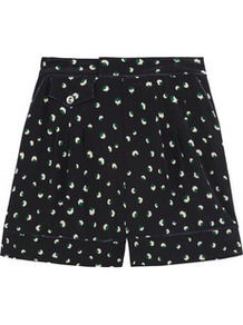 Kristi Printed Silk Shorts - style: shorts; pocket detail: small back pockets, pockets at the sides; waist: high rise; length: short shorts; predominant colour: navy; occasions: casual, evening, work; fibres: silk - 100%; hip detail: front pleats at hip level; waist detail: narrow waistband; jeans & bottoms detail: turn ups; texture group: crepes; fit: straight leg; pattern type: fabric; pattern size: small & light; pattern: patterned/print