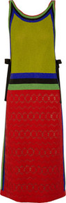Beaded Tulle Dress - style: shift; length: calf length; sleeve style: sleeveless; occasions: casual, evening, occasion, holiday; fit: soft a-line; neckline: scoop; fibres: nylon - 100%; back detail: crossover; predominant colour: multicoloured; sleeve length: sleeveless; texture group: knits/crochet; pattern type: knitted - fine stitch; pattern size: standard; pattern: colourblock