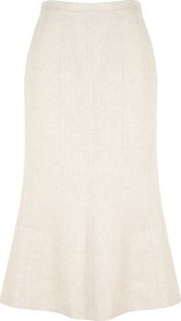 Stone Linen Skirt - length: below the knee; pattern: plain; fit: body skimming; waist: mid/regular rise; predominant colour: stone; occasions: casual, evening, work, occasion; style: fit & flare; fibres: linen - 100%; waist detail: narrow waistband; texture group: linen; pattern type: fabric