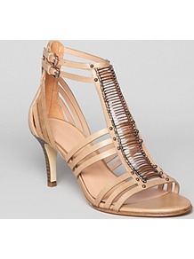 Sandals Kiki Mid Heel - predominant colour: nude; occasions: casual, evening, occasion, holiday; material: leather; heel height: mid; ankle detail: ankle strap; heel: stiletto; toe: open toe/peeptoe; style: strappy; finish: plain; pattern: plain; embellishment: chain/metal