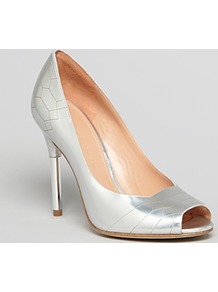 Pumps Kitty Peep Toe - predominant colour: silver; occasions: evening, occasion; material: leather; heel height: high; heel: stiletto; toe: open toe/peeptoe; style: courts; trends: metallics; finish: metallic; pattern: plain