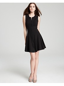 Zipper Front Dress Bonbi B - length: mid thigh; neckline: round neck; pattern: plain; sleeve style: sleeveless; waist detail: fitted waist; predominant colour: black; occasions: evening, work; fit: fitted at waist & bust; style: fit & flare; fibres: cotton - stretch; hip detail: structured pleats at hip; sleeve length: sleeveless; texture group: cotton feel fabrics; trends: volume; pattern type: fabric