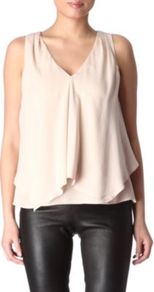 Jantine Top - neckline: v-neck; pattern: plain; sleeve style: sleeveless; bust detail: ruching/gathering/draping/layers/pintuck pleats at bust; predominant colour: blush; occasions: casual, evening, work, holiday; length: standard; style: top; fibres: silk - 100%; fit: loose; sleeve length: sleeveless; texture group: silky - light; pattern type: fabric