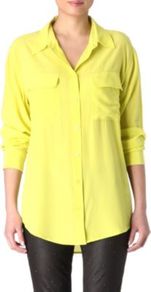 Signature Solid Shirt - neckline: shirt collar/peter pan/zip with opening; pattern: plain; length: below the bottom; style: shirt; predominant colour: yellow; occasions: casual, work; fibres: silk - 100%; fit: body skimming; back detail: longer hem at back than at front; sleeve length: long sleeve; sleeve style: standard; texture group: silky - light; pattern type: fabric