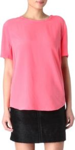Riley T Shirt - pattern: plain; style: t-shirt; predominant colour: pink; occasions: evening; length: standard; fibres: silk - 100%; fit: loose; neckline: crew; sleeve length: short sleeve; sleeve style: standard; texture group: crepes; pattern type: fabric
