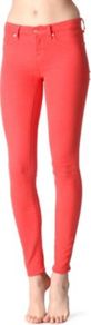 Stick Skinny Mid Rise Jeans - style: skinny leg; pattern: plain; pocket detail: traditional 5 pocket; waist: mid/regular rise; predominant colour: coral; occasions: casual, evening, holiday; length: ankle length; fibres: cotton - stretch; texture group: denim; pattern type: fabric