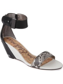 Sophie Wedge Sandals - secondary colour: white; predominant colour: black; occasions: casual, evening, work, holiday; material: leather; heel height: mid; ankle detail: ankle strap; heel: wedge; toe: open toe/peeptoe; style: standard; finish: plain; pattern: animal print