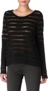 Izzy Crochet Jumper - neckline: round neck; pattern: plain; style: standard; predominant colour: black; occasions: casual; length: standard; fibres: polyester/polyamide - mix; fit: standard fit; sleeve length: long sleeve; sleeve style: standard; texture group: knits/crochet; pattern type: knitted - big stitch; pattern size: standard