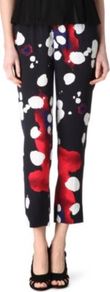 Bennet Print Trousers - waist detail: elasticated waist; waist: mid/regular rise; secondary colour: true red; predominant colour: navy; occasions: casual, evening, work, occasion; length: ankle length; trends: statement prints; fit: straight leg; pattern type: fabric; pattern size: standard; pattern: patterned/print; texture group: other - light to midweight; style: standard; fibres: silk - stretch
