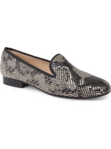Snake Print Slippers - secondary colour: black; occasions: casual, evening, work; material: leather; heel height: flat; toe: round toe; style: loafers; predominant colour: monochrome; finish: plain; pattern: animal print