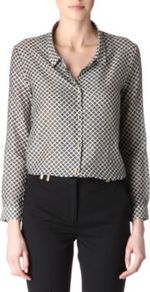 Printed Silk And Cotton Shirt - neckline: shirt collar/peter pan/zip with opening; length: below the bottom; style: shirt; predominant colour: navy; secondary colour: primrose yellow; occasions: casual, work; fibres: cotton - mix; fit: loose; sleeve length: long sleeve; sleeve style: standard; texture group: cotton feel fabrics; pattern type: fabric; pattern size: small & busy; pattern: patterned/print