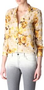 Floral Shirt - neckline: shirt collar/peter pan/zip with opening; style: shirt; predominant colour: primrose yellow; occasions: casual, work, holiday; length: standard; fibres: cotton - 100%; fit: body skimming; sleeve length: long sleeve; sleeve style: standard; texture group: cotton feel fabrics; trends: high impact florals; pattern type: fabric; pattern size: big & busy; pattern: florals