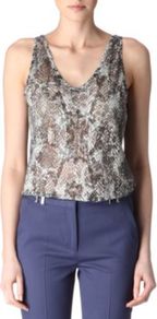 Snake Print Vest - neckline: low v-neck; sleeve style: standard vest straps/shoulder straps; style: vest top; secondary colour: taupe; predominant colour: mid grey; occasions: evening; length: standard; fibres: polyester/polyamide - mix; fit: straight cut; sleeve length: sleeveless; texture group: sheer fabrics/chiffon/organza etc.; pattern type: fabric; pattern size: big & busy; pattern: animal print