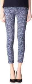 Bandana Print Skinny Mid Rise Jeans - style: skinny leg; pattern: paisley; pocket detail: traditional 5 pocket; waist: mid/regular rise; predominant colour: denim; occasions: casual, evening; length: ankle length; fibres: cotton - mix; texture group: denim; trends: statement prints; pattern type: fabric; pattern size: small & busy