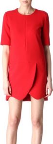 Panelled Dress - style: shift; length: mini; pattern: plain; predominant colour: true red; occasions: casual, evening, occasion; fit: soft a-line; neckline: crew; sleeve length: half sleeve; sleeve style: standard; pattern type: fabric; texture group: woven light midweight; fibres: viscose/rayon - mix