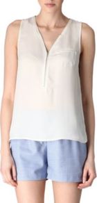 Silk Zipped Vest - neckline: v-neck; pattern: plain; sleeve style: sleeveless; predominant colour: white; occasions: casual, holiday; length: standard; style: top; fibres: silk - 100%; fit: body skimming; sleeve length: sleeveless; texture group: sheer fabrics/chiffon/organza etc.; pattern type: fabric