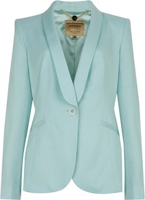 Ted Baker Jayne Tuxedo Suit Jacket - pattern: plain; style: single breasted tuxedo; collar: shawl/waterfall; predominant colour: turquoise; occasions: evening, occasion; length: standard; fit: tailored/fitted; fibres: viscose/rayon - stretch; sleeve length: long sleeve; sleeve style: standard; trends: tuxedo; collar break: medium; pattern type: fabric; texture group: woven light midweight