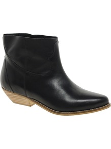 Accomplice Leather Ankle Boots - predominant colour: black; occasions: casual; material: leather; heel height: mid; heel: block; toe: pointed toe; boot length: ankle boot; style: cowboy; finish: plain; pattern: plain
