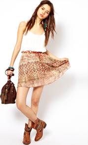 Washed Out Aztec Skirt - length: mid thigh; fit: body skimming; waist detail: elasticated waist; waist: high rise; occasions: casual, holiday; style: fit & flare; fibres: viscose/rayon - 100%; predominant colour: multicoloured; trends: statement prints; pattern type: fabric; pattern size: small & busy; pattern: patterned/print; texture group: jersey - stretchy/drapey