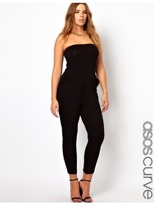 Curve Exclusive Bandeau Jumpsuit - neckline: off the shoulder; pattern: plain; sleeve style: strapless; predominant colour: black; occasions: evening, holiday; length: ankle length; fit: body skimming; fibres: polyester/polyamide - stretch; sleeve length: sleeveless; style: jumpsuit; pattern type: fabric; texture group: jersey - stretchy/drapey