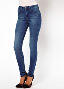 Ridley Supersoft High Waisted Ultra Skinny Jeans In Mid Stonewash - style: skinny leg; length: standard; pattern: plain; pocket detail: traditional 5 pocket; waist: mid/regular rise; predominant colour: denim; occasions: casual; fibres: cotton - stretch; jeans detail: whiskering, washed/faded; texture group: denim; pattern type: fabric