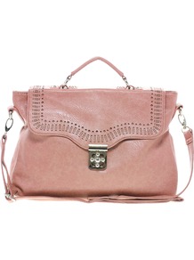 Slouch Tote Bag - occasions: casual, evening, work; type of pattern: standard; style: tote; length: handle; size: standard; material: faux leather; pattern: plain; finish: plain; predominant colour: dusky pink