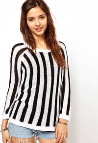 Stripe Jumper - pattern: vertical stripes; style: standard; occasions: casual, holiday; length: standard; fibres: acrylic - mix; fit: standard fit; neckline: crew; sleeve length: long sleeve; sleeve style: standard; predominant colour: monochrome; trends: striking stripes; pattern type: fabric; pattern size: big & busy; texture group: jersey - stretchy/drapey
