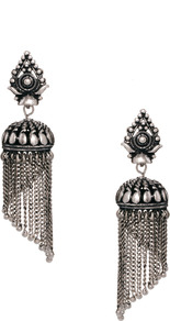 Mini Lampshade Tassel Earrings - predominant colour: silver; occasions: evening, occasion; style: chandelier; length: long; size: large/oversized; material: chain/metal; fastening: pierced; finish: plain; embellishment: chain/metal