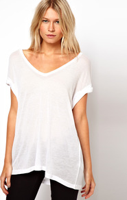 T Shirt In Sheer Slouch - neckline: low v-neck; pattern: plain; length: below the bottom; style: t-shirt; predominant colour: white; occasions: casual, holiday; fibres: viscose/rayon - 100%; fit: loose; sleeve length: short sleeve; sleeve style: standard; pattern type: fabric; texture group: jersey - stretchy/drapey