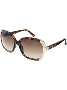 Square Frame Sunglasses - secondary colour: tan; predominant colour: black; occasions: casual, holiday; style: square; size: large; material: plastic/rubber; pattern: tortoiseshell; finish: plain