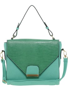 Structured Shoulder Bag - secondary colour: emerald green; predominant colour: mint green; occasions: evening, work; style: shoulder; length: across body/long; size: small; material: faux leather; pattern: plain; finish: plain