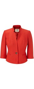 Petite Paprika Textured Jacket - pattern: plain; style: single breasted blazer; collar: standard lapel/rever collar; predominant colour: bright orange; occasions: evening, work, occasion; length: standard; fit: tailored/fitted; waist detail: fitted waist; sleeve length: 3/4 length; sleeve style: standard; collar break: medium; pattern type: fabric; pattern size: standard; texture group: woven light midweight; fibres: viscose/rayon - mix