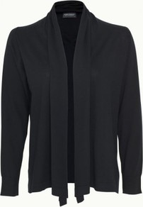 Bela In Black - pattern: plain; neckline: shawl; style: open front; predominant colour: black; occasions: casual, work; length: standard; fibres: cotton - 100%; fit: loose; sleeve length: long sleeve; sleeve style: standard; texture group: knits/crochet; pattern type: knitted - other; pattern size: standard