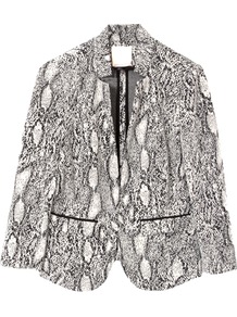 Python Blazer - style: single breasted blazer; collar: standard lapel/rever collar; secondary colour: white; predominant colour: mid grey; occasions: evening, work, occasion; length: standard; fit: tailored/fitted; fibres: polyester/polyamide - stretch; sleeve length: long sleeve; sleeve style: standard; trends: statement prints; collar break: medium; pattern type: fabric; pattern size: big & busy; pattern: animal print; texture group: other - light to midweight
