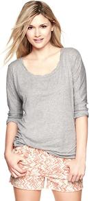 Dolman Sleeve Slub Pullover - sleeve style: dolman/batwing; pattern: plain; style: standard; predominant colour: light grey; occasions: casual; length: standard; neckline: scoop; fibres: cotton - mix; fit: standard fit; sleeve length: 3/4 length; pattern type: fabric; pattern size: standard; texture group: jersey - stretchy/drapey