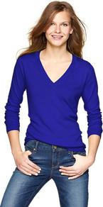 Luxlight V Neck Pullover - neckline: low v-neck; pattern: plain; style: standard; predominant colour: royal blue; occasions: casual, work; length: standard; fibres: cotton - mix; fit: slim fit; sleeve length: long sleeve; sleeve style: standard; texture group: knits/crochet; pattern type: knitted - fine stitch